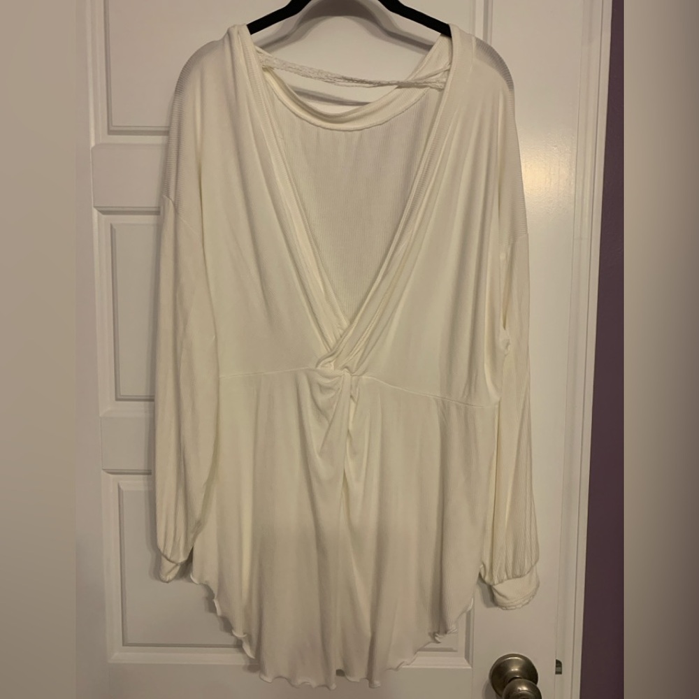 Free People Cream Long Sleeve Blouse hi/low